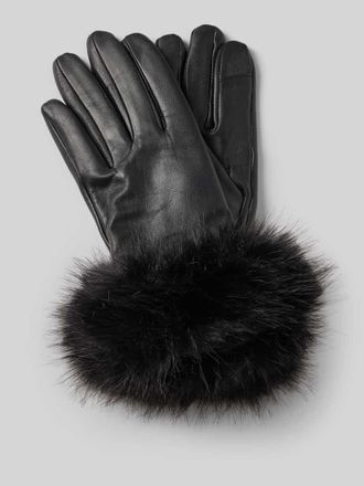 Roeckl Lederhandschuhe aus haarscharf Nappaleder mit Kunstfellbesatz in Black, Gr&ouml;&szlig;e 6,5