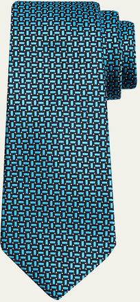 Kiton Mens Geometric Jacquard Silk 7-Fold Tie