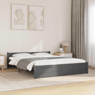 vidaXL Vidaxl - Estructura Cama Doble Sin Colch&oacute;n Madera Maciza Gris 135x190 Cm