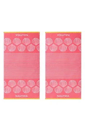 Nautica Set of 2 Cotton Blend Terry Beach Towels in Light /Medium Pink at Nordstrom Rack