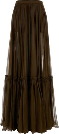 Saint Laurent Womens Brown Crepe Skirt - Khaki Silk - Size EU 36 (Womens)