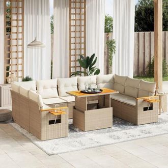 vidaXL Set De Sof&aacute;s De Jard&iacute;n 11pzas Con Cojines Rat&aacute;n Sint&eacute;tico Beige Vidaxl