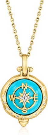Ross-Simons Turquoise Compass Pendant Necklace in 18kt Gold Over Sterling