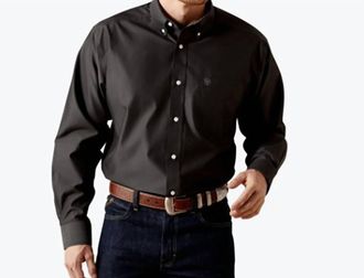 Ariat Wrinkle Free Solid Pinpoint Shirt In Black