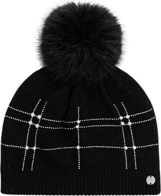 Joseph Ribkoff Mutsmuts met pompon en kralen - Dames - Hoeden - Zwart - ONE Size - Polyester - Accessoires