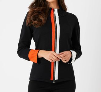 French Kyss Braided Zip Jacket In Black/coral
