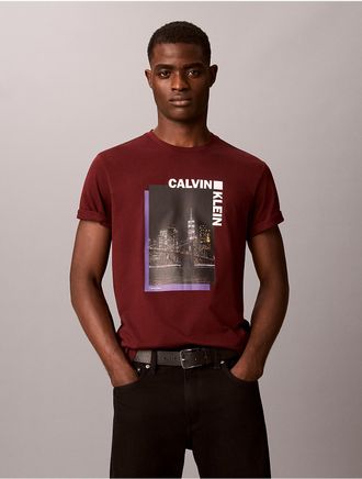 Calvin Klein Jeans Calvin Klein Mens City Night Logo Graphic Classic T-Shirt - Red - 2XL