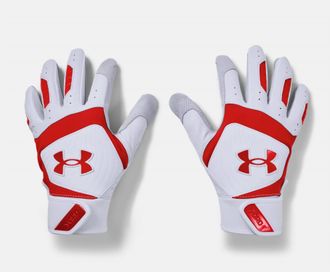 Under Armour Mens Yard Batting Gloves In White/red/red