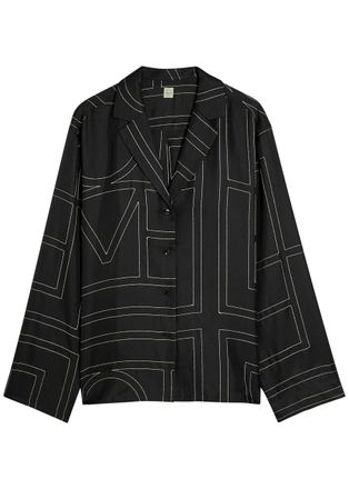 Toteme Logo-embroidered Silk-satin Shirt - Black - 32 (UK4 / Xxs)