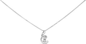 House of Brilliance 10K White Gold 1/10 Cttw Diamond Solitaire Spiral 18 Pendant Necklace (I-J Color, I2-I3 Clarity)
