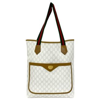 Gucci Beige Green Red Color White Leather Pvc Tote Bag (Pre-Owned)