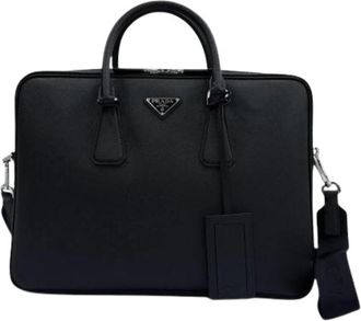 Prada Pre-owned Saffiano Leren Aktetas - Heren - Vintage Handtas - Zwart - ONE Size - Leer - Vintage