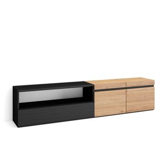 Skraut Home Skraut Home - Mueble Tv, Televisi&oacute;n, Muebles De Sal&oacute;n, Almacenaje, 200x45x35cm, Para Tv Hasta 80, Con Almacenamiento, Estilo Moderno, Roble Y Negro
