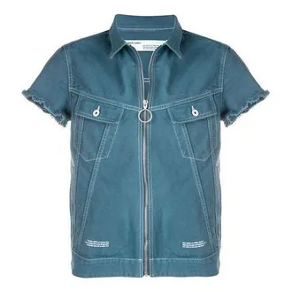 Off-white Zipper Denim Short Sleeve Shirt Loose Fit Blue OMYE033S19C310013900