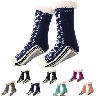 Generic Ultra-Thick Cashmere Slipper Home Socks, Unisex Winter Super Soft Warm Cozy Fleece Lined Non Slip Slipper Socks (Dark Blue,One Size)