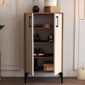 Dmora Zapatero Cavalieri, Mueble Para Zapatos 4 Estantes, 8 Pares, 2 Puertas, 60x35x111h Cm Nogal Marr&oacute;n