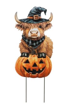 Glitzhome Halloween Metal Black Cat with Spring Head or Labrador Highland Cow Yard Stake at Nordstrom, Size Small