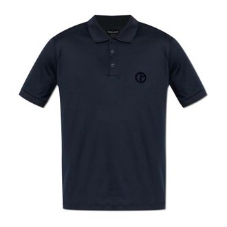 Giorgio Armani Polo Shirts, male, Blue, Size: 2XL Polo shirt with a logo and velvet finish