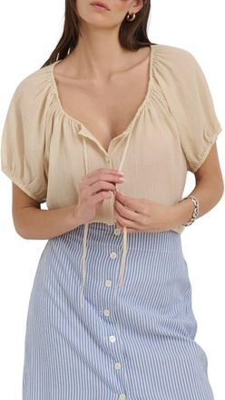 Alex Mill Rose Crinkle Tie Neck Cotton Top in Off White at Nordstrom, Size X-Large