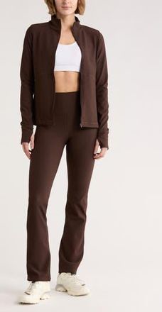 Zella Perform Rib High Waist Bootcut Leggings in Brown Mole at Nordstrom Rack, Size X-Small