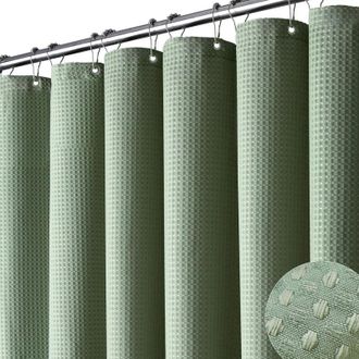 OEM Cortina De Ducha Verde Gofre, 180x180 Cm, Resistente Al Agua, Poli&eacute;ster Duradero, 12 Ganchos, Dise&ntilde;o Moderno De Lujo