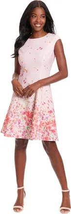 London Times Cap Sleeve Fit And Flare Dress In Pink/coral