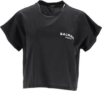 Balmain Logo Tee in Zwart Katoen - Dames - T-shirts - Zwart - L - Katoen - Tops