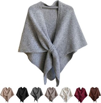 Generic Pashmina Shawl Wraps for Women, Womens Solid Color Knitted Wool Shawl for All Seasons, Wool Cashmere Sweater Scarf (Grey)