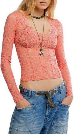 Free People All Night Long Lace Top in Coral Crimson at Nordstrom Rack, Size X-Large