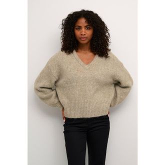 Kaffe KAtrina V-neck Casual Fit Pullover in Feather Gray Melange at Nordstrom, Size X-Large