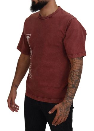 Dolce & Gabbana Mens Maroon Print Round Neck Short Sleeves T-Shirt Cotton