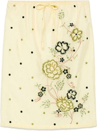 Kenzo Peonies Embroidered Straight Midi Skirt - Dames - Midirokken - Beige - M - Rokken