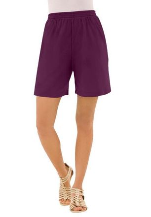 Roaman's Plus Size Soft Knit Pull-On Short in Classic Dark Berry at Nordstrom, Size Medium