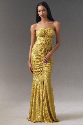 Norma Kamali Strapless Shirred Fishtail Maxi Dress