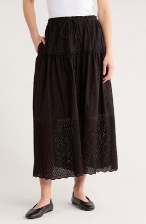 Elie Tahari Ruffle Embroidered Eyelet Cotton Blend Skirt in Black at Nordstrom Rack, Size X-Small