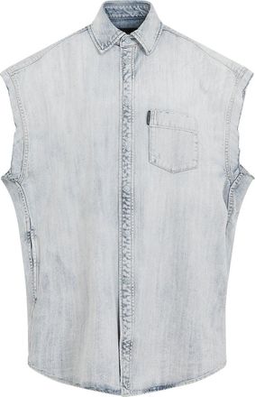 Balenciaga Light Blue Ripped Sleeve Cotton Shirt-Uomo