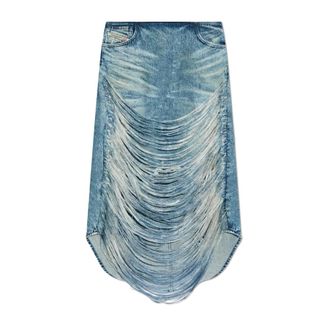 Diesel Denim Skirts, female, Blue, Size: W28 Midi Skirt in Distressed Fringed Denim
