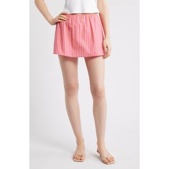 Solid & Striped The Brinley Stripe Stretch Cotton Poplin Miniskirt in Orange Soda X Paradise Pink at Nordstrom, Size X-Small