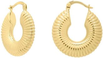 Tresorra 14K Yellow Gold Gold Round Ribbed Hoop Earrings
