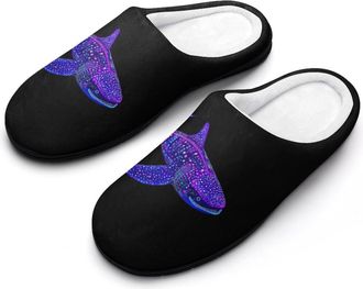 Generic Neon Whale Shark Cotton Slippers for Women Memory Foam Comfy House Shoes with Anti-Skid Rubber Sole