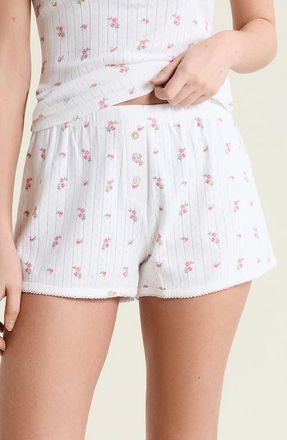 Etam Katell Pointelle Cotton Pajama Shorts in Print Ecru at Nordstrom, Size X-Small