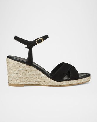 Stuart Weitzman Dayna Suede Crisscross Wedge Espadrilles