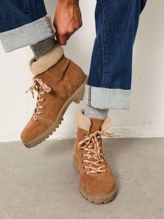 Fat Face FatFace Tan Brown Furlined Hiker Ankle Boots