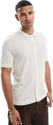 Jack & Jones knitted button through polo in cream-White
