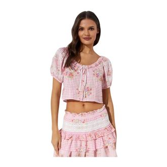 LoveShackFancy Blouses, female, Pink, Size: 2XS Cotton Top Izetta