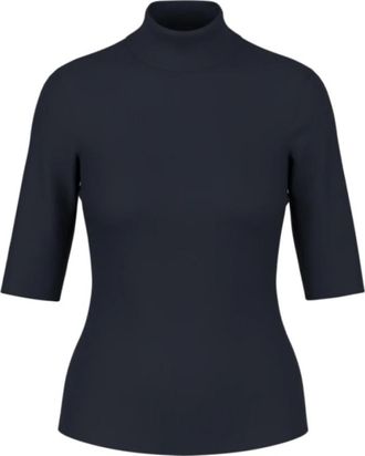 Marc Cain Basic T-shirt met opstaande kraag - Dames - T-shirts - Blauw - XL - Katoen - Tops