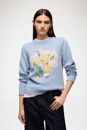 Ganni Blue Bonnet Jumper with Flowers
