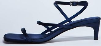 Topshop Autumn - Sandali minimal con tacco medio blu navy in raso