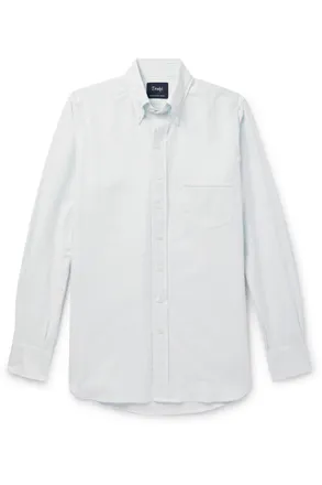 Drake's Button-Down Collar Striped Cotton Oxford Shirt