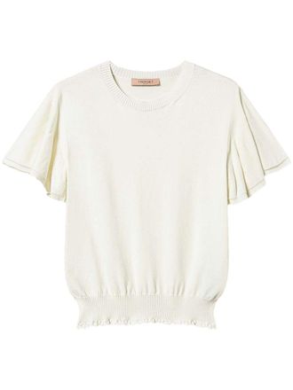 Twin-Set scalloped-hem knitted T-shirt - women - Polyester - S - 00282_White Snow
